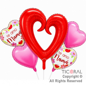 SET DE GLOBOS METALIZADO CORAZON TE AMO MAMA 5 UNIDADES